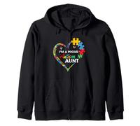 Proud Autism Aunt Heart Puzzle Piece Awareness Support Sudadera con Capucha