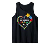 Proud Autism Aunt Puzzle Heart Awareness Support Camiseta sin Mangas