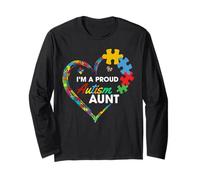Proud Autism Aunt Puzzle Heart Awareness Support Manga Larga