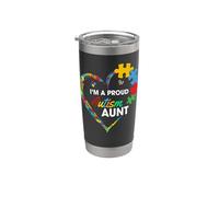 Proud Autism Aunt Puzzle Heart Awareness Support Vaso térmico de acero inoxidable de doble pared