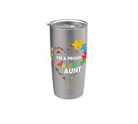 Proud Autism Aunt Puzzle Heart Awareness Support Vaso térmico de acero inoxidable de doble pared