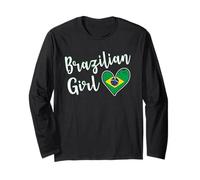 Proud Brazilian Girl Brazil Flag Brazilian Girlfriend Wife Manga Larga