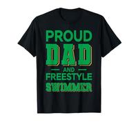 Proud Dad Freestyle Swimmer Design Verde Oscuro Completo Camiseta