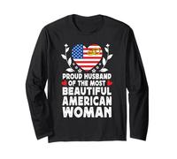 Proud Husband of Beautiful American Wife America Flag Manga Larga