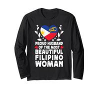 Proud Husband of Beautiful Filipino Wife Philippines Flag Manga Larga