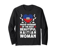 Proud Husband of Beautiful Haitian Wife Haiti Flag Manga Larga