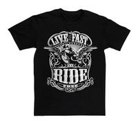 Proud Mens Live Fast Ride Free Bikers Motorcycle Road Rash Unisex 100% Cotton Short-Sleeve T-Shirts Black M