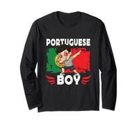 Proud Portuguese Boy Dab Pose Portuguese Son Portugal Flag Manga Larga