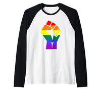 Proud Raised Fist in Rainbow Colors Lesbian Gay Rights Camiseta Manga Raglan