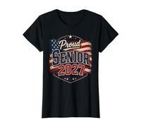 Proud Senior 2027 American Flag Graduation Grunge Camiseta gráfica económica, Mujer, Negro, S