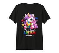 Proud Sister Autism Awareness Unicorn Puzzle Piece Girls Camiseta Premium