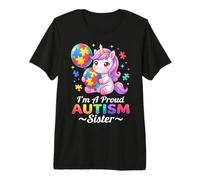 Proud Sister Autism Awareness Unicorn Puzzle Piece Girls Camiseta Premium