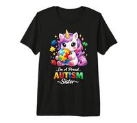 Proud Sister Autism Awareness Unicorn Puzzle Piece Girls Camiseta Premium