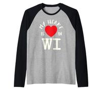 Proud State My Heart Is In WI Wisconsin Camiseta Manga Raglan