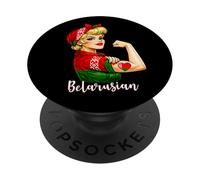 Proud Strong Belarusian Girl Woman Girlfriend Belarus Flag PopSockets PopGrip Adhesivo