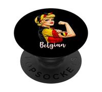 Proud Strong Belgian Girl Woman Girlfriend Belgium Flag PopSockets PopGrip Adhesivo