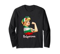 Proud Strong Bulgarian Girl Woman Girlfriend Bulgaria Flag Manga Larga