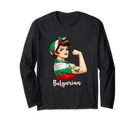 Proud Strong Bulgarian Girl Woman Girlfriend Bulgaria Flag Manga Larga
