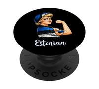 Proud Strong Estonian Girl Woman Girlfriend Estonia Flag PopSockets PopGrip Adhesivo