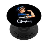 Proud Strong Estonian Girl Woman Girlfriend Estonia Flag PopSockets PopGrip Adhesivo