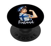 Proud Strong Finnish Girl Woman Girlfriend Finland Flag PopSockets PopGrip Adhesivo