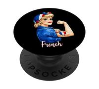 Proud Strong French Girl Woman Pride France Flag PopSockets PopGrip Adhesivo