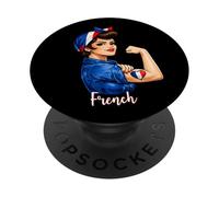 Proud Strong French Girl Woman Pride France Flag PopSockets PopGrip Adhesivo