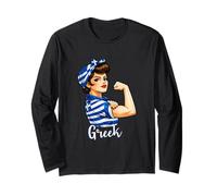 Proud Strong Gr irl Woman Girlfriend Greece Flag Manga Larga