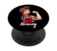 Proud Strong Norwegian Girl Woman Girlfriend Norway Flag PopSockets PopGrip Adhesivo