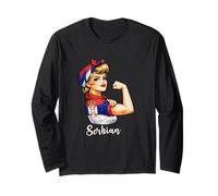 Proud Strong Serbian Girl Woman Girlfriend Serbia Flag Manga Larga