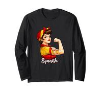 Proud Strong Spanish Girl Woman Girlfriend Spain Flag Manga Larga