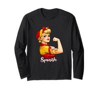Proud Strong Spanish Girl Woman Girlfriend Spain Flag Manga Larga