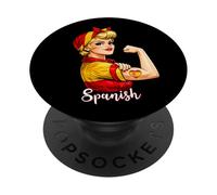 Proud Strong Spanish Girl Woman Girlfriend Spain Flag PopSockets PopGrip Adhesivo