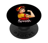 Proud Strong Spanish Girl Woman Girlfriend Spain Flag PopSockets PopGrip Adhesivo
