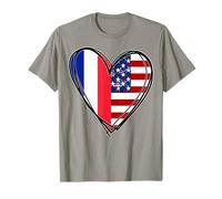 Proud To Be French American Cool France - Impresión de corazón con la Bandera de Estados Unidos Camiseta