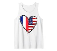 Proud To Be French American Cool France - Impresión de corazón con la Bandera de Estados Unidos Camiseta sin Mangas