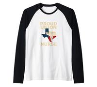 Proud Union Nurse Texas Flag RN Labor Rights Design Camiseta Manga Raglan