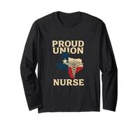 Proud Union Nurse Texas Flag RN Labor Rights Design Manga Larga