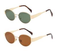 ProudDemon Gafas de sol retro ovaladas para mujer y hombre, modernas, pequeñas, redondas, con marco de metal, gafas de sol clásicas, UV400, color dorado negro/negro, Negro y marrón