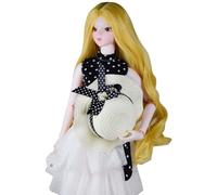 Proudoll 1/3 BJD Doll 60 cm 24" Fiona SD Ball Jointed Dolls, Custom BJD Body with Retro Polka Dot Outfit, Straw Hat & Handbag, Collectible Art Doll