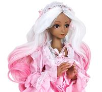 Proudoll Muñeca BJD 1/3 piel bronceada 60 cm 24 pulgadas muñecas SD articuladas 22 articulaciones movimiento PVC DIY figuras de acción posable muñeca de moda Alexia en vestido rosa peluca hecha a mano