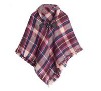 Proumhang Bufanda de tartán para niñas con hebilla de cuerno, abrigo a cuadros, chal de poncho para niños, bufandas cálidas de otoño e invierno, pañuelo en la cabeza, talla única,Rosa