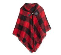 Proumhang Bufanda de tartán para niñas con hebilla de cuerno, abrigo a cuadros, chal de poncho para niños, bufandas cálidas de otoño e invierno, pañuelo en la cabeza, talla única,RojoNegro