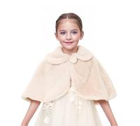 Proumhang Capa Princesa para Niñas,Chaleco de Pelo Sintético para Bodas,Accesorio para Vestido de Damita,Chal con un Botón, Elegante para Niñas,Fiesta y Eventos Especiales Beige L(7-9 años)