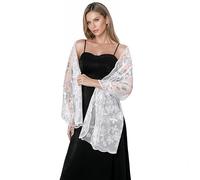 Proumhang Chal y Chales con Lentejuelas para Vestidos de Noche Pañuelo de Pashmina de Malla Transparente Brillante para Mujer,ideal para Bodas,Cheongsams,Novias 190cm x 60cm Blanco