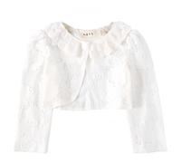 Proumhang Chaqueta Ligera de Encaje Floral para Niñas,Blusón de Manga Larga para Boda,Cobertura Solar para Verano,Otoño y Primavera,Top Súper Delgado para Cubrirse Blanco 160