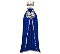 Proumhang Conjunto de Capa de Príncipe Real Disfraz Capa de Rey con Corona Dorada Carnaval de Halloween para Adultos Disfraz Medieval de Navidad Azul 190CM