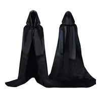 Proumhang Larga Capa Negra con Capucha Medieval Vampiro Traje de Bruja Mujer Halloween Disfraz Carnaval Navidad Adulto