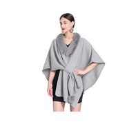 Proumhang Las Mujeres de Imitación de Piel de Abrigo de Capa de lana Encogimiento de Hombros Invierno Cálido Chal De Punto Frente Abierto Cardigan Poncho Un Tamaño Gris claro