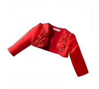 Proumhang Niños Niñas Shrug Cardigan Chaqueta Cover Up,Mangas Largas Flor De Satén Frente Abierto Bolero Chal,Boda Dama de Honor Fiesta Cumpleaños Princesa Vestir Rojo 120